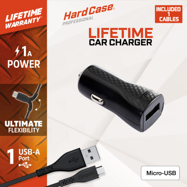 Ładowarka Samochodowa USB-A 1A + Kabel Micro USB Energizer Hardcase Czarny