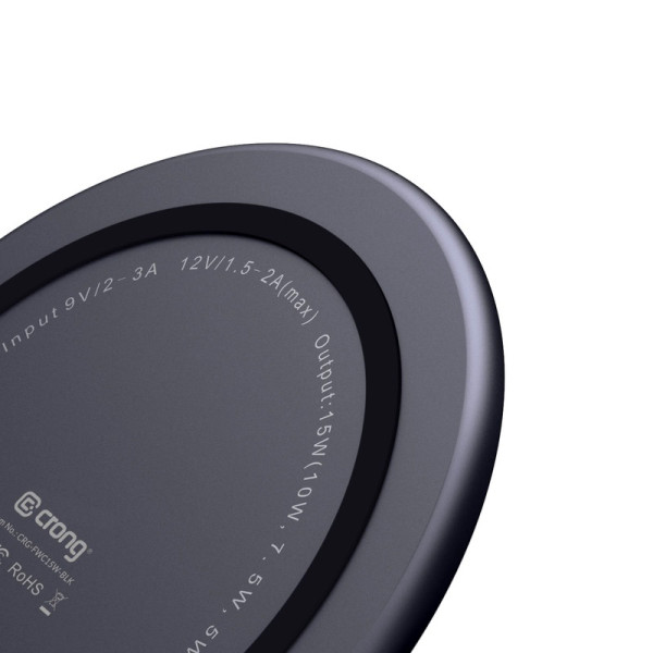 Ładowarka Bezprzewodowa Aluminiowa QI 15 W USB-C Z Powłoką Ze Szkła Hartowanego Crong Powerspot Fast Wireless Charger Czarny