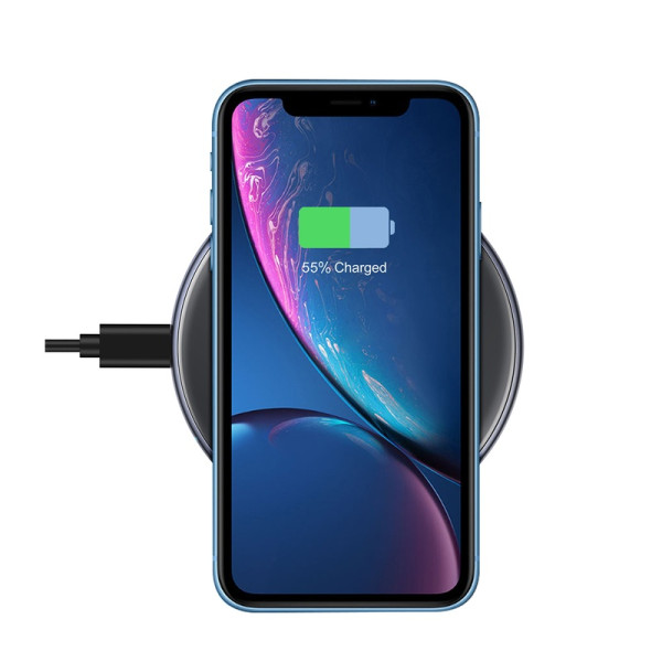 Ładowarka Bezprzewodowa Aluminiowa QI 15 W USB-C Z Powłoką Ze Szkła Hartowanego Crong Powerspot Fast Wireless Charger Czarny