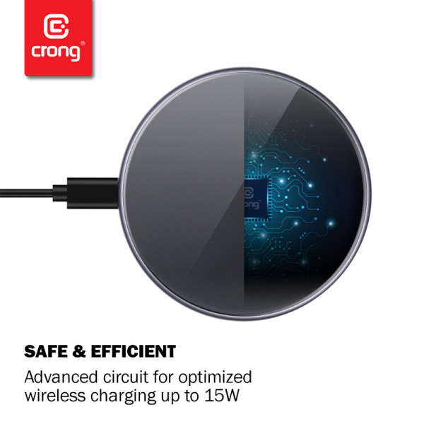 Ładowarka Bezprzewodowa Aluminiowa QI 15 W USB-C Z Powłoką Ze Szkła Hartowanego Crong Powerspot Fast Wireless Charger Czarny