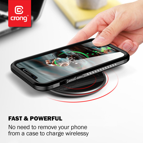 Ładowarka Bezprzewodowa Aluminiowa QI 15 W USB-C Z Powłoką Ze Szkła Hartowanego Crong Powerspot Fast Wireless Charger Czarny