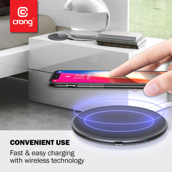 Ładowarka Bezprzewodowa Aluminiowa QI 15 W USB-C Z Powłoką Ze Szkła Hartowanego Crong Powerspot Fast Wireless Charger Srebrny