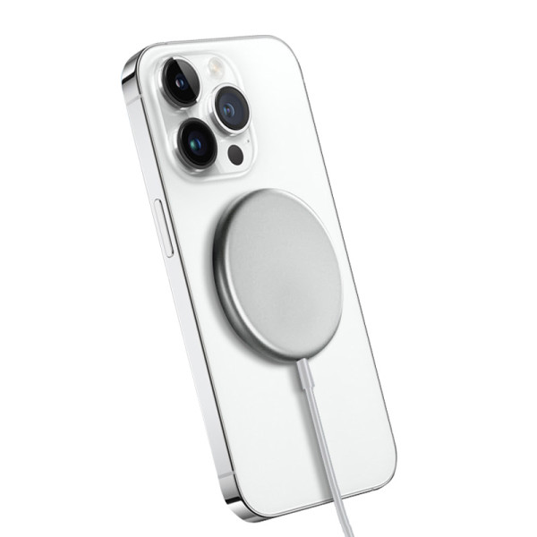 Ładowarka Indukcyjna Aluminiowa MagSafe 15 W Crong Magspot Wireless Charger Srebrny