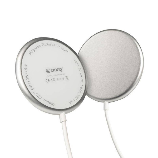 Ładowarka Indukcyjna Aluminiowa MagSafe 15 W Crong Magspot Wireless Charger Srebrny