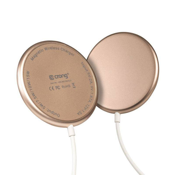 Ładowarka Indukcyjna Aluminiowa MagSafe 15 W Crong Magspot Wireless Charger Złoty