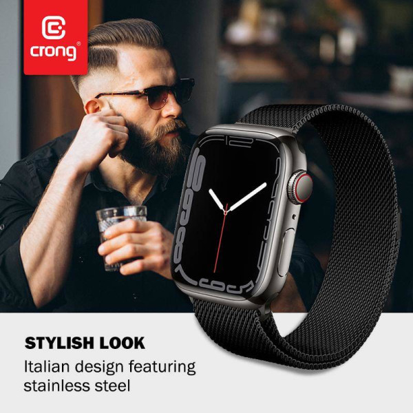 Bransoletka Ze Stali Nierdzewnej Do Apple Watch 42 / 44 / 45 / 49 mm Crong Milano Steel Czarny
