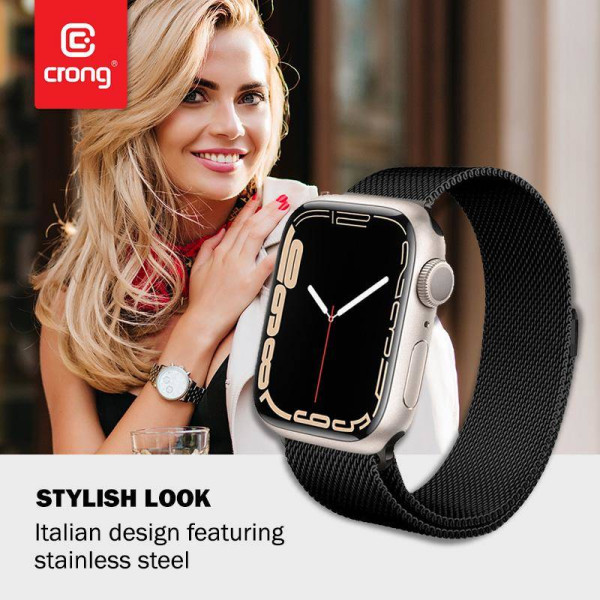Bransoletka Ze Stali Nierdzewnej Do Apple Watch 42 / 44 / 45 / 49 mm Crong Milano Steel Czarny