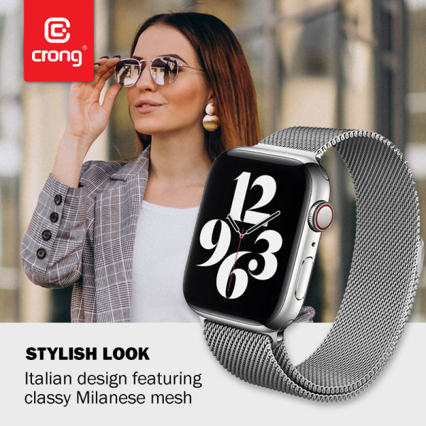 Bransoletka Ze Stali Nierdzewnej Do Apple Watch 42 / 44 / 45 / 49 mm Crong Milano Steel Srebrny
