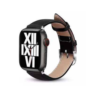 Pasek Z Naturalnej Skóry Do Apple Watch 42 / 44 / 45 / 49 mm Crong Noble Band Czarny