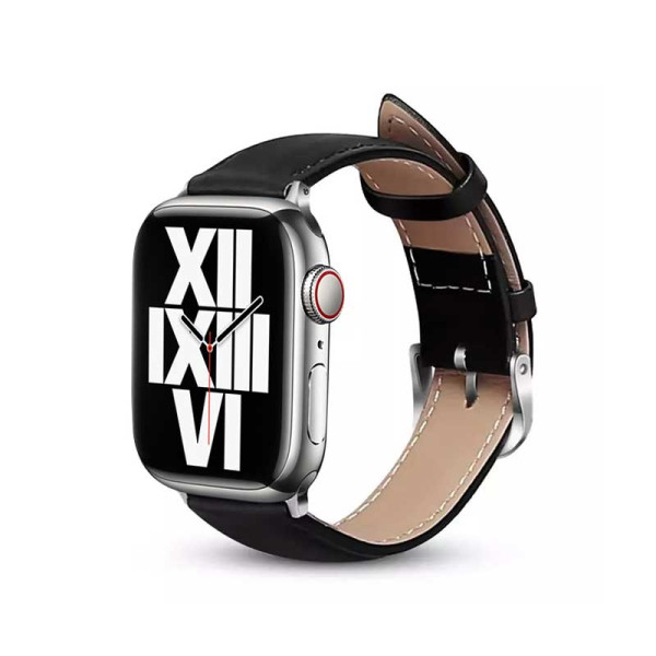 Pasek Z Naturalnej Skóry Do Apple Watch 42 / 44 / 45 / 49 mm Crong Noble Band Czarny