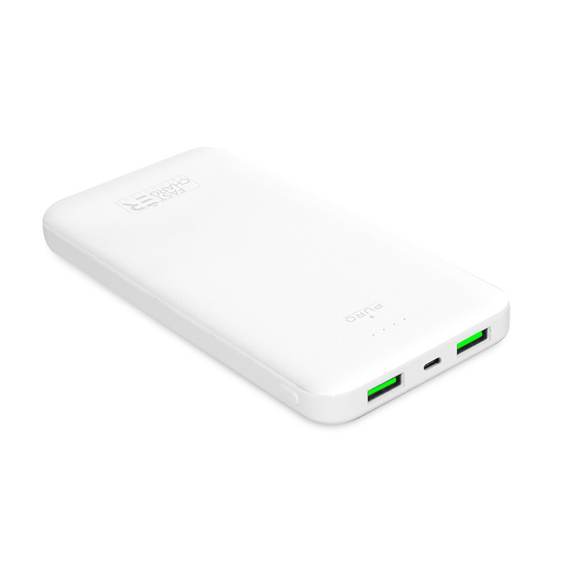 Powerbank Dla Smartfonów I Tabletów 10000 mAh. 2x USB-A + 1 X USB-C Puro White Fast Charger Powerbank Biały
