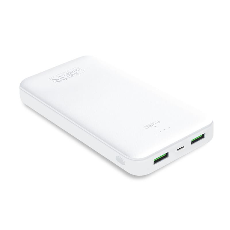 Powerbank Dla Smartfonów I Tabletów 20000 mAh. 2x USB-A + 1 X USB-C Puro White Fast Charger Powerbank Biały