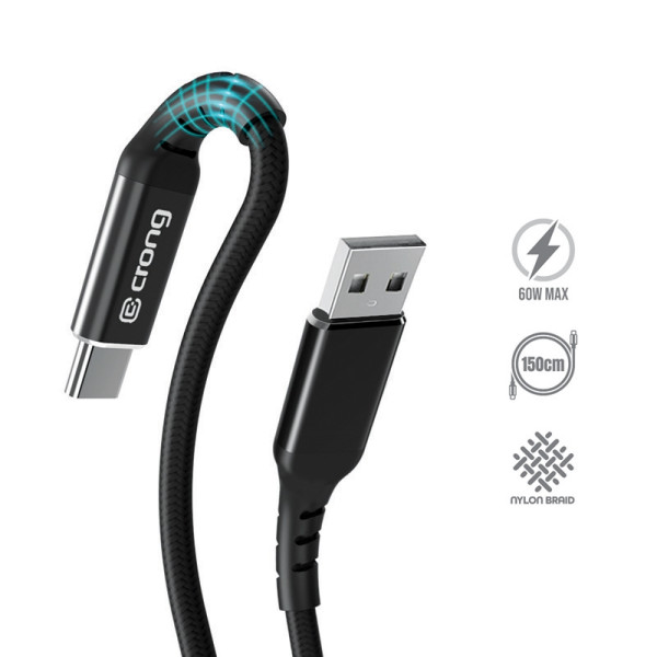 Kabel 60 W 3A USB-A Do USB-C Fast Charging 150 cm Crong Armor Link Czarny
