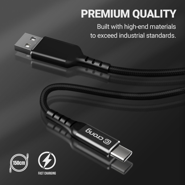 Kabel 60 W 3A USB-A Do USB-C Fast Charging 150 cm Crong Armor Link Czarny