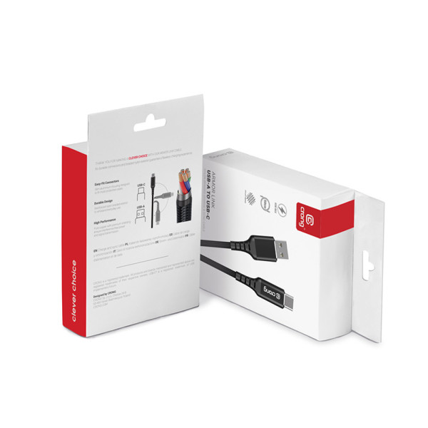 Kabel 60 W 3A USB-A Do USB-C Fast Charging 25 cm Crong Armor Link Czarny