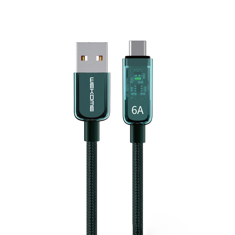 Kabel Połączeniowy USB-A Do USB-C Fast Charging 1 m Wekome Wdc - 180 Vanguard Series Zielony