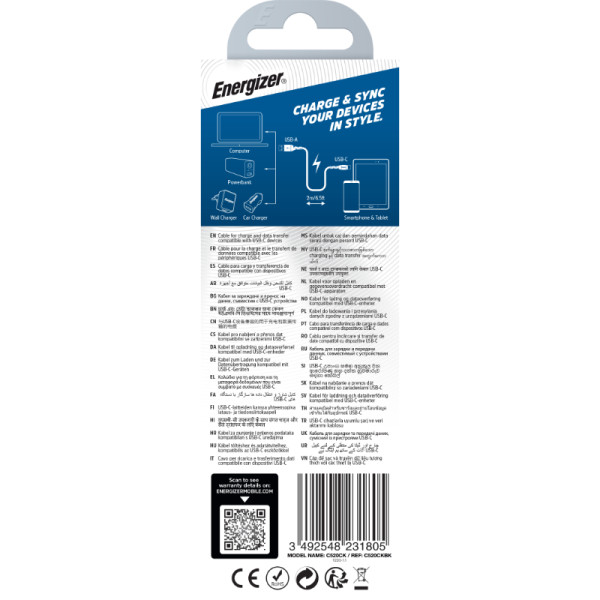 Kabel Połączeniowy USB-A Do USB-C 2 m Energizer Ultimate Czarny