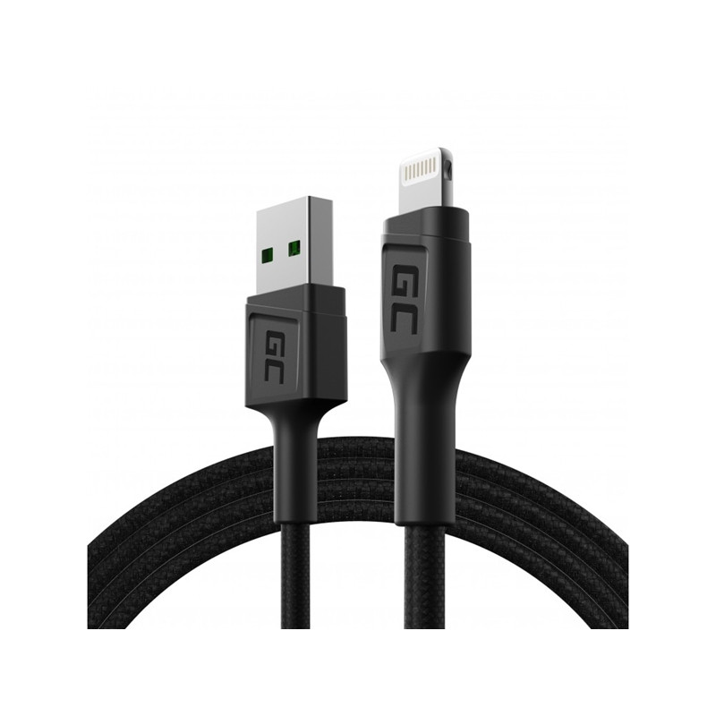 Kabel Przewód USB-A - Lightning 120 cm Szybkie Ładowanie Apple 2.4A Green Cell Powerstream Czarny