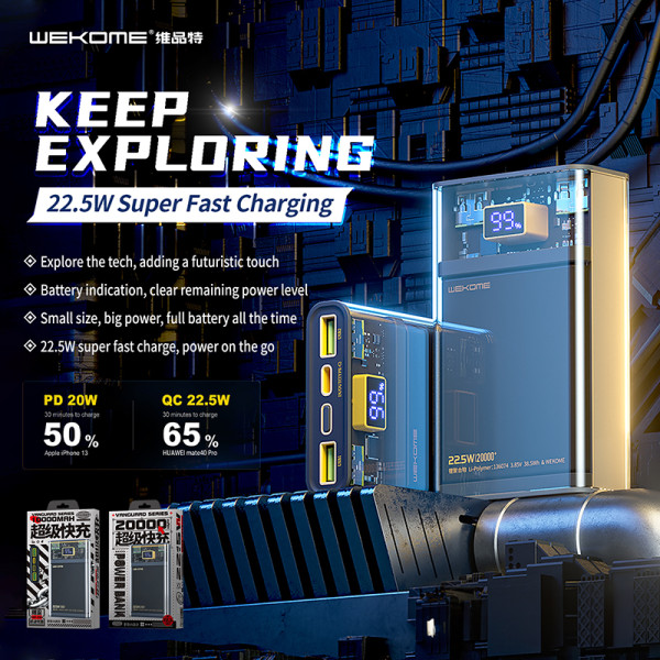 Powerbank 20000 mAh Super Charging PD 20 W + QC 22.5W Wekome Wp-321 Vanguard Series Czarny