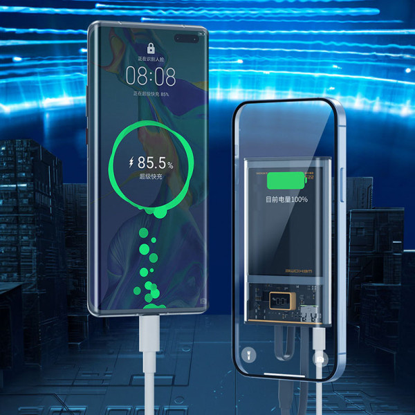 Powerbank 10000 mAh Super Charging Z Wbudowanym Kablem USB-C & Lightning PD 20 W + QC 22.5W Wekome Wp-323 Vanguard Series Czarny