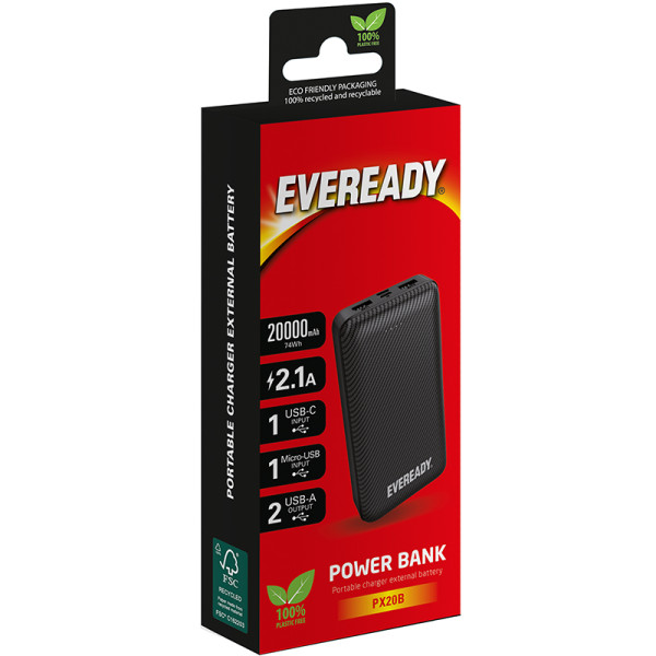 Powerbank 20000 mAh 2x USB-A Eveready PX20B Czarny
