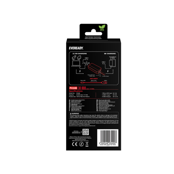 Powerbank 30000 mAh 2x USB-A Eveready PX30B Czarny