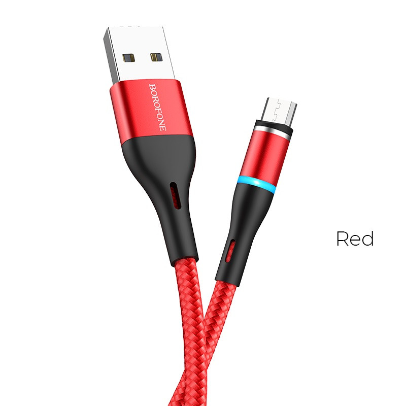 Kabel USB-A Do MicroUSB Z Magnetyczną Końcówką I Podświetleniem. 1.2 m Borofone Czerwony
