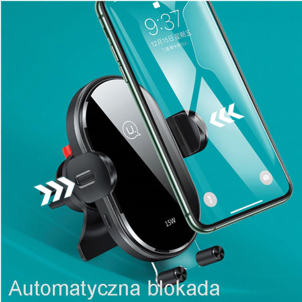 Uchwyt Samochodowy Z Ładowaniem Bezprzewodowym 15 W Usams US-CD132 Czarny