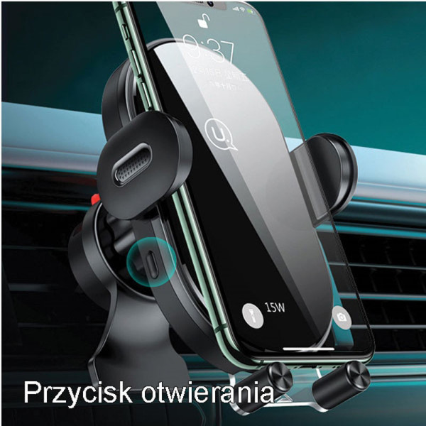Uchwyt Samochodowy Z Ładowaniem Bezprzewodowym 15 W Usams US-CD132 Czarny