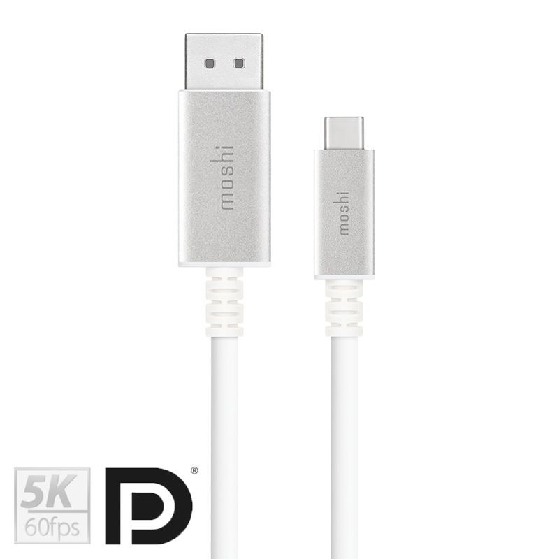 Przejściówka Aluminiowa Z USB-C Do Displayport 5K / 60Fps Moshi USB-C To Displayport Cable Srebrny