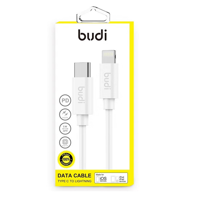 Kabel USB-C - Lightning Z Technologią Pd. Certyfikat Mfi. 1 m Budi Biały