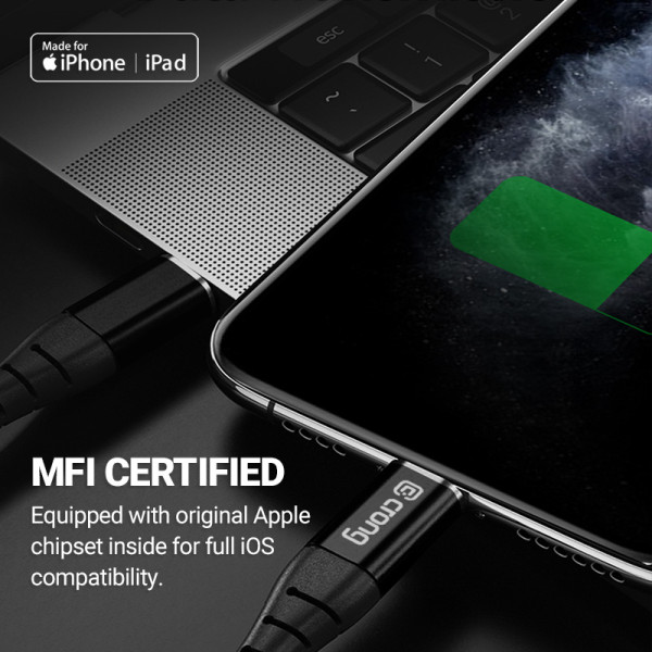 Kabel USB-C Lightning Fast Charging Z Certyfikat Mfi 150 cm Crong Armor Link Czarny
