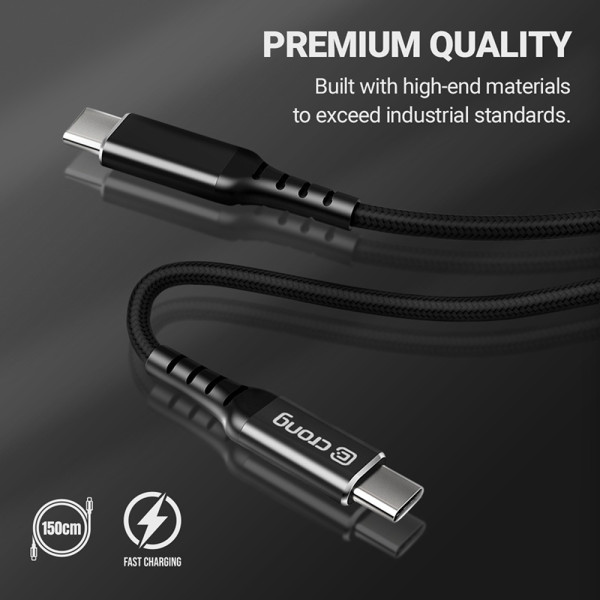Kabel 60 W 3A USB-C Do USB-C Fast Charging 150 cm Crong Armor Link Czarny