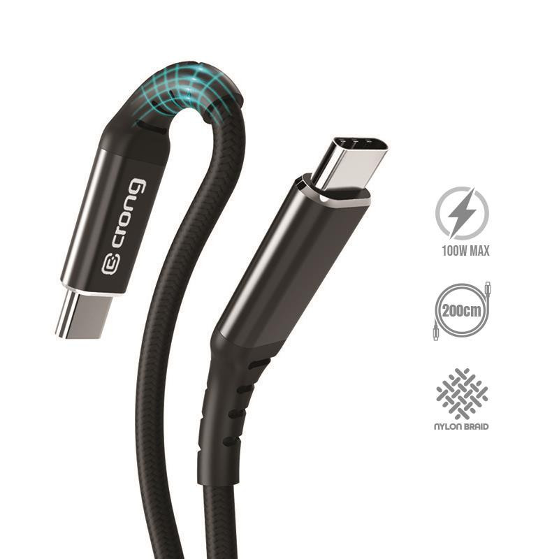 Kabel 100W 5A USB-C Do USB-C Fast Charging 200 cm Crong Armor Link Czarny