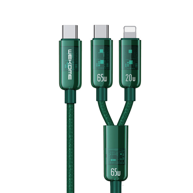 Kabel Połączeniowy 2w1 USB-C Do USB-C + Lightning Super Fast Charging 65 W 1 m Wekome Wdc - 194 Vanguard Series Zielony