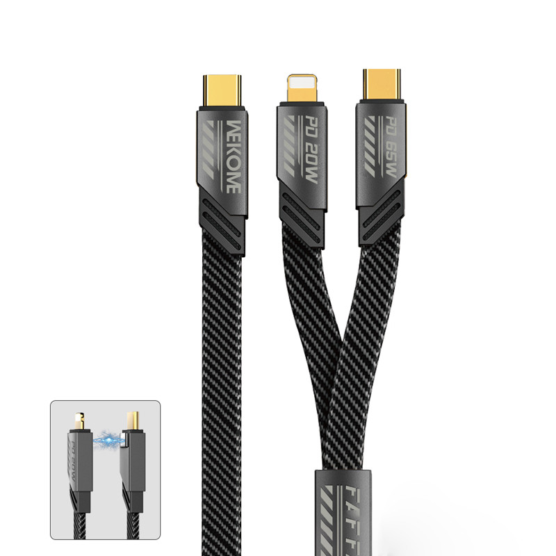 Kabel Połączeniowy 2w1 USB-C Do Lightning + USB-C 65 W Fast Charging 1.2 m Wekome Wdc - 189 Mecha Series Szary