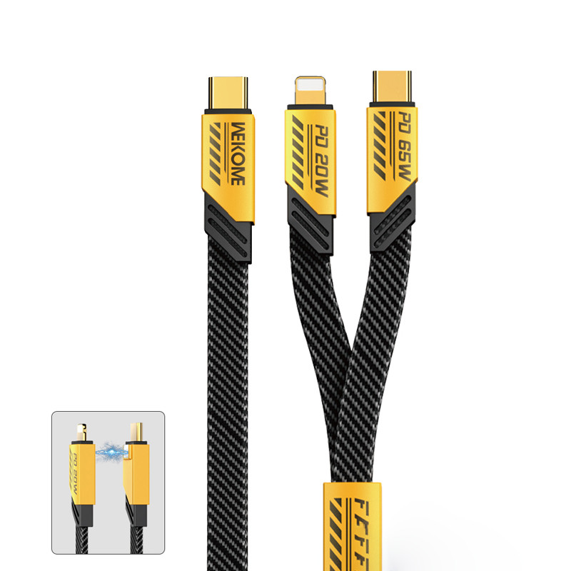 Kabel Połączeniowy 2w1 USB-C Do Lightning + USB-C 65 W Fast Charging 1.2 m Wekome Wdc - 189 Mecha Series Żółty