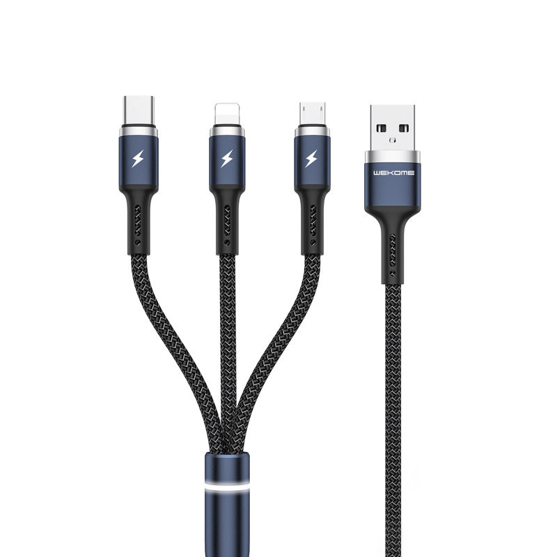 Kabel Połączeniowy 3w1 USB-A Do Lightning + USB-C + Micro USB Pd 1.2 m Wekome WDC-119 Fython Series Czarny
