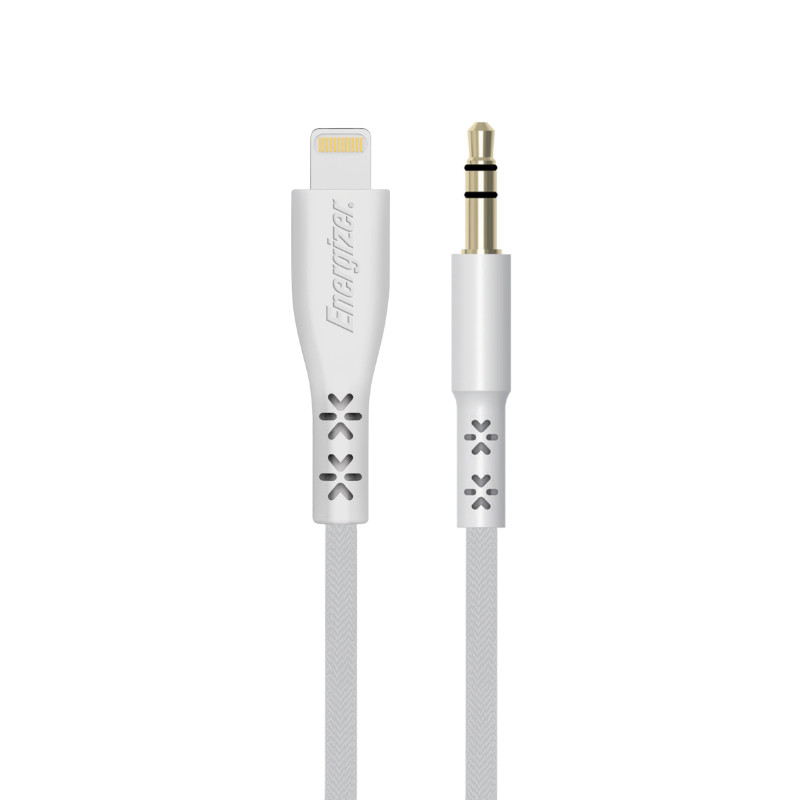 Kabel Audio Jack 3.5 mm - Lightning Certyfikat Mfi 1.5 m Row Energizer Hardcase Biały
