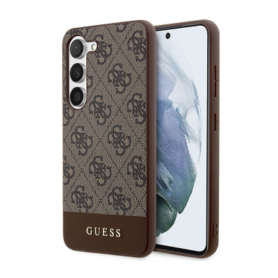 Etui Do Samsung Galaxy S23+ Guess 4G Bottom Stripe Metal Logo Collection Brązowy