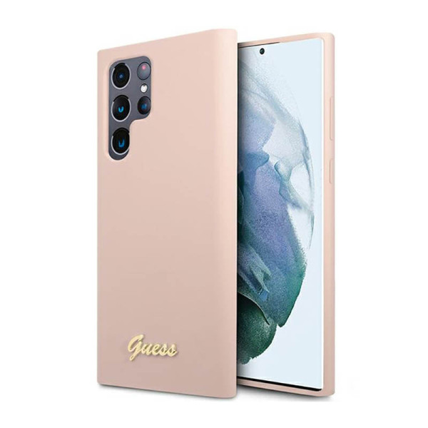 Etui Do Samsung Galaxy S23 Ultra Guess Silicone Script Metal Logo Różowy