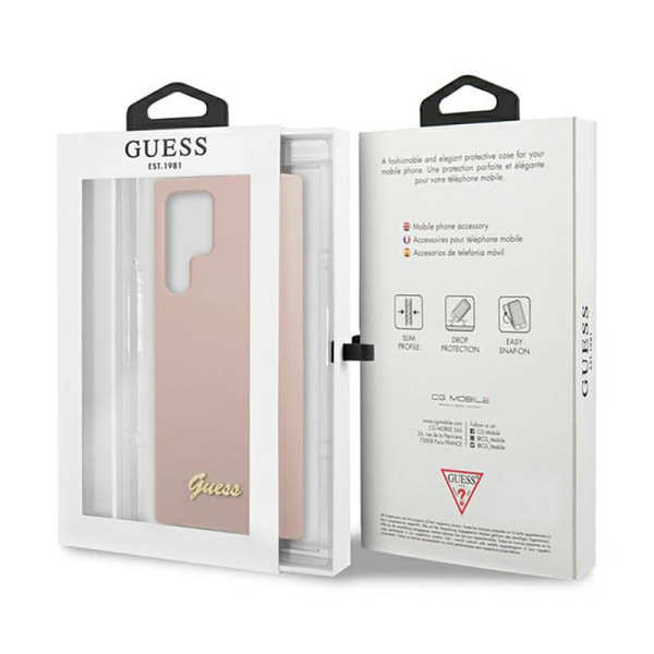 Etui Do Samsung Galaxy S23 Ultra Guess Silicone Script Metal Logo Różowy