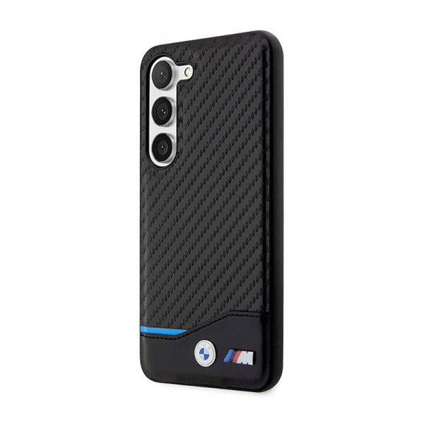 Etui Do Samsung Galaxy S23+ BMW Leather Carbon Blue Line Czarny