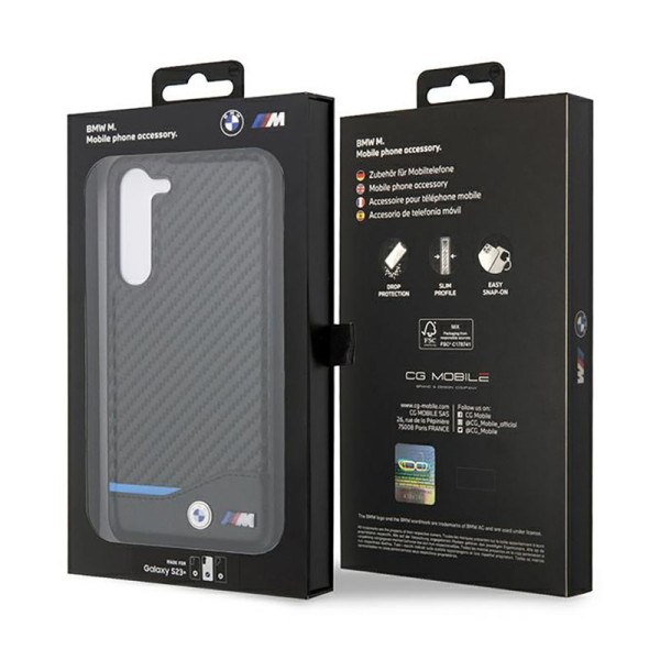 Etui Do Samsung Galaxy S23+ BMW Leather Carbon Blue Line Czarny