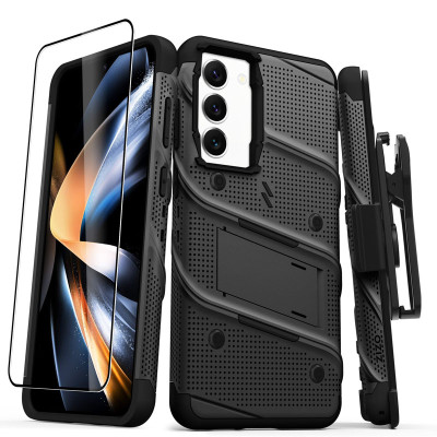 Etui Pancerne Do Samsung Galaxy S23+ Ze Szkłem 9H Na Ekran + Uchwyt Z Podstawką Zizo Bolt Series Czarny