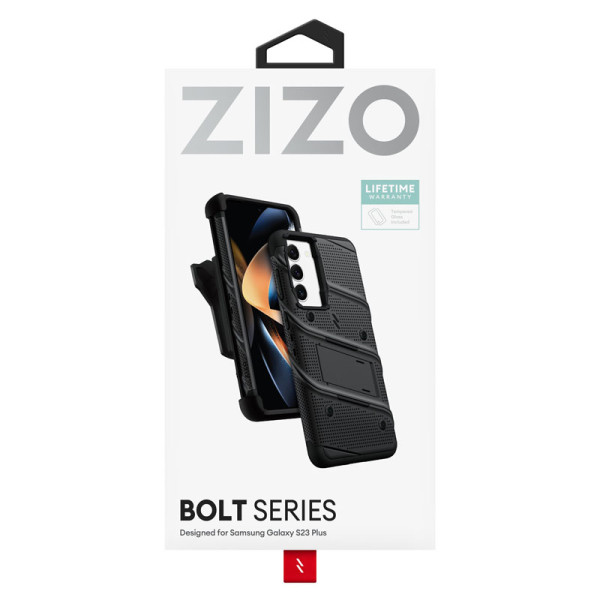 Etui Pancerne Do Samsung Galaxy S23+ Ze Szkłem 9H Na Ekran + Uchwyt Z Podstawką Zizo Bolt Series Czarny