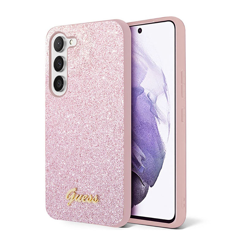 Etui Do Samsung Galaxy S23 Guess Glitter Flakes Metal Logo Case Różowy