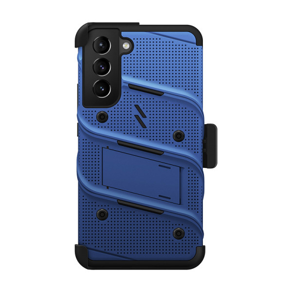 Etui Pancerne Do Samsung Galaxy S22+ Ze Szkłem 9H Na Ekran + Uchwyt Z Podstawką Zizo Bolt Series Niebieski