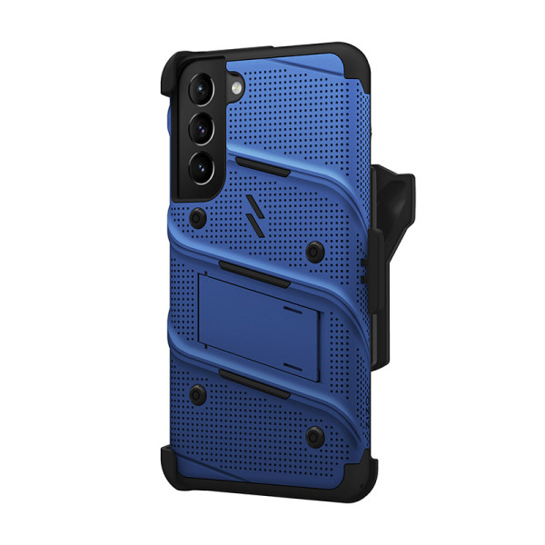 Etui Pancerne Do Samsung Galaxy S22+ Ze Szkłem 9H Na Ekran + Uchwyt Z Podstawką Zizo Bolt Series Niebieski