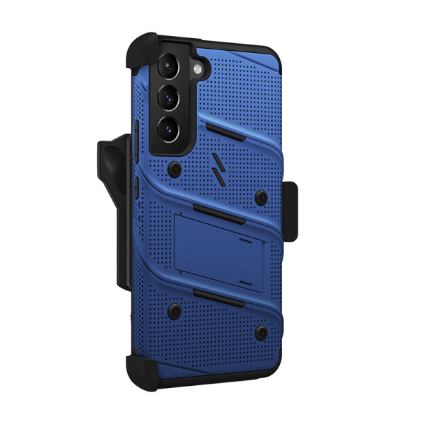 Etui Pancerne Do Samsung Galaxy S22+ Ze Szkłem 9H Na Ekran + Uchwyt Z Podstawką Zizo Bolt Series Niebieski
